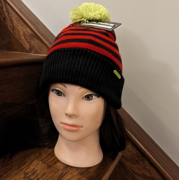 Youth Knit POM Beanie with Metallic Polaris Tag. Youth OS or adult S - Picture 5 of 8
